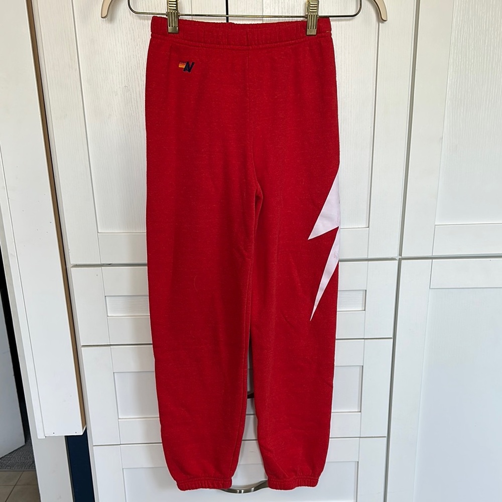 Aviator Nation Red Kids Sweatpants with White Lightning Bolt
